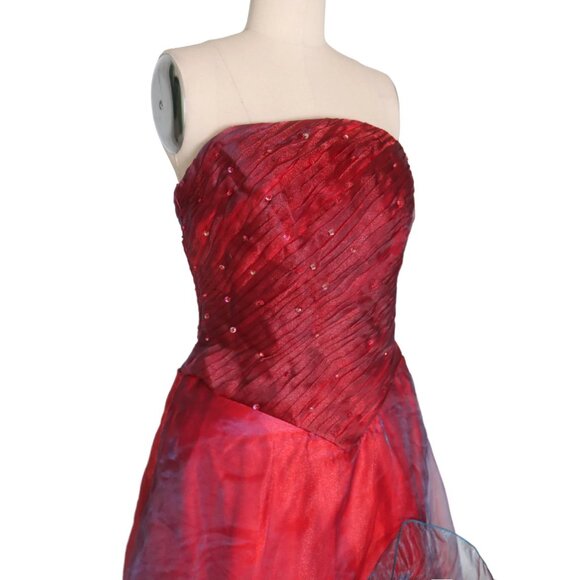 Vtg Rose Applique US 6 Corset Bodice Sequin Prom Gown Dress - Picture 3 of 5